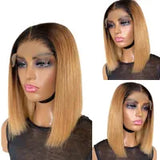 Peruvian Hair 13x4 Ombre Blonde Short Bob Pixie Cut Wigs For Women 180 Density Blonde Lace Front Wig Transparent Lace Synthetic Wig