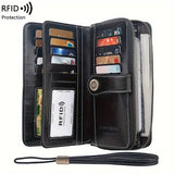 1 PC Retro Large Capacity RFID Blocking PU Leather Solid Color Womens Wristlet Purse - Multi-Functional Zipper Wallet with Wrist Strap, Passport, Ticket, Credit Card Holder, and Phone Compartment - Stain Resistant, Fashionable, and Easy to Clean