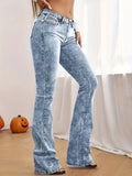 Stretchy Bootcut Jeans for Women - High-Waisted, Slant Pockets, Solid Color, All-Season, Woven Denim Trousers for Casual Wear - High-Quality, Comfortable, and Versatile Flare Leg Design