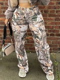 Stylish Camo Print High-Waist Loose-Fit Pants - Fashionable, Lightweight, Relaxed Straight Leg Design - Perfect for Casual Occasions, Everyday Wear, and Outdoor Activities