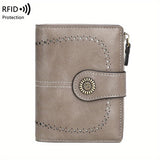 RFID Anti-theft Women's Wallet Multi-card Zipper Buckle Wallet Retro Multi-functional Short Small Wallet