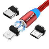 elvesmall USLION 360 Degree Rotate Round Magnetic LED TPE Fast Charging 3A 1M Type-C Micro USB Data Cable for Samsung S10+ Note8 HUAWEI P30Pro