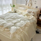 elvesmall Kawaii Pastel Plaid Ruffle Bedding Set