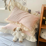 elvesmall Kawaii Pastel Plaid Ruffle Bedding Set