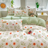elvesmall Orange Flowers Cute Bedding Set