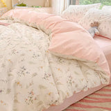 elvesmall Pale Pink Floral Print Bedding Set