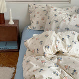 elvesmall Soft Pastel Blue Floral Print Bedding Set