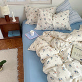 elvesmall Soft Pastel Blue Floral Print Bedding Set