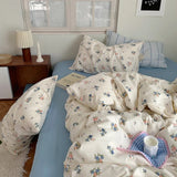 elvesmall Soft Pastel Blue Floral Print Bedding Set