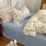 elvesmall Soft Pastel Blue Floral Print Bedding Set