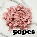 elvesmall (50 Pcs/pack) 85*85mm Fresh Pink Ribbon Bows Small Size Satin Ribbon Bow Flower Craft Decoration Handwork DIY Party Decoration