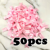 elvesmall (50 Pcs/pack) 85*85mm Fresh Pink Ribbon Bows Small Size Satin Ribbon Bow Flower Craft Decoration Handwork DIY Party Decoration