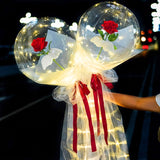 elvesmall 1set LED Luminous Rose Balloon with roses Transparent Bobo Ballon Valentines Bouquet Gift Bag Wedding Birthday Party Decorations