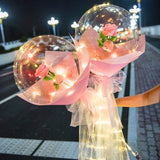 elvesmall 1set LED Luminous Rose Balloon with roses Transparent Bobo Ballon Valentines Bouquet Gift Bag Wedding Birthday Party Decorations