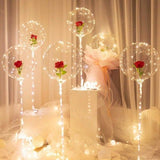 elvesmall 1set LED Luminous Rose Balloon with roses Transparent Bobo Ballon Valentines Bouquet Gift Bag Wedding Birthday Party Decorations