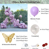 elvesmall 152pcs Macaron Purple Balloons Garland Arch Kit Wedding Decoration 3D Butterfly Ballon Globos Baby Shower Birthday Party Decor