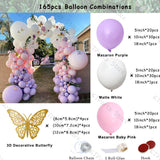 elvesmall 152pcs Macaron Purple Balloons Garland Arch Kit Wedding Decoration 3D Butterfly Ballon Globos Baby Shower Birthday Party Decor