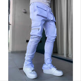 Spring and autumn tooling pants men's tide brand stretch multi-pocket reflective straight sports fitness leisure trousers Sweatpants