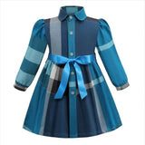 Spring Autumn Baby Girls Plaid Dresses Cotton Kids Long Sleeve Princess Dress Fashion Girl Turn-Down Collar Skirts Children Skirt