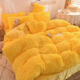 Plush Duvet Cover Set 4 Pieces King Queen Size Ultra Soft Bedding Set Faux Fur Design Comforter Home Bed Textiles