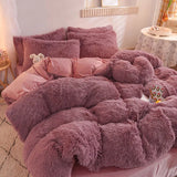 Plush Duvet Cover Set 4 Pieces King Queen Size Ultra Soft Bedding Set Faux Fur Design Comforter Home Bed Textiles