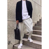 Miyake Pleated men's casual straight pants harem pants trend loose nine points running track pants men 2005 LJ201222