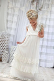 Romantic  New Arrival Boho Flower Girl Dresses for Wedding Cheap V Neck Chiffon Lace Tiered Formal Kids Wedding Dress Custom Made