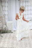 Romantic  New Arrival Boho Flower Girl Dresses for Wedding Cheap V Neck Chiffon Lace Tiered Formal Kids Wedding Dress Custom Made