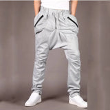 Top quality  Fashion Casual men harem hip hop loose streetwear Zipper pocket low crotch pants pantalones hombre