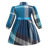 Spring Autumn Baby Girls Plaid Dresses Cotton Kids Long Sleeve Princess Dress Fashion Girl Turn-Down Collar Skirts Children Skirt