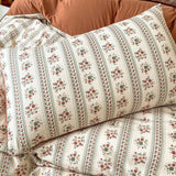 elvesmall Retro Brown Floral Print Bedding Set