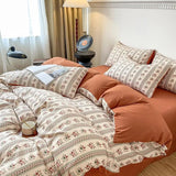 elvesmall Retro Brown Floral Print Bedding Set