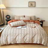 elvesmall Retro Brown Floral Print Bedding Set