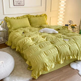 elvesmall Ruffled Seersucker Cute Bedding Set