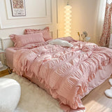 elvesmall Ruffled Seersucker Cute Bedding Set