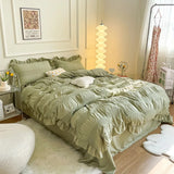 elvesmall Ruffled Seersucker Cute Bedding Set