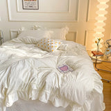 elvesmall Ruffled Seersucker Cute Bedding Set