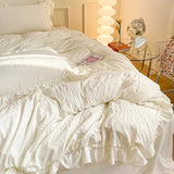elvesmall Ruffled Seersucker Cute Bedding Set