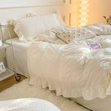 elvesmall Ruffled Seersucker Cute Bedding Set