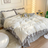 elvesmall Ruffled Seersucker Cute Bedding Set