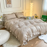 elvesmall Ruffled Seersucker Cute Bedding Set