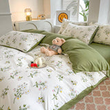 elvesmall Sage Green Wildflowers Bedding Set