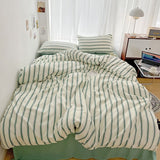 elvesmall Minimalist Green Striped Sage Bedding Set