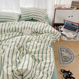 elvesmall Minimalist Green Striped Sage Bedding Set