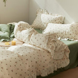 elvesmall Sage Green Cute Peach Ruffled Bedsheet Set