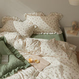elvesmall Sage Green Cute Peach Ruffled Bedsheet Set