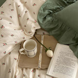 elvesmall Sage Green Cute Peach Ruffled Bedsheet Set