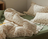 elvesmall Sage Green Cute Peach Ruffled Bedsheet Set