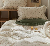 elvesmall Sage Green Cute Peach Ruffled Bedsheet Set