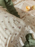 elvesmall Sage Green Cute Peach Ruffled Bedsheet Set